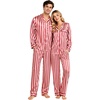 image:imageSWOMOG Couples Satin Pajama Set Long Sleeve Sleepwear Button Down Loungewear Striped Pj Set with PocketsRed White Stripes