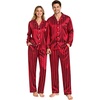 image:imageSWOMOG Couples Satin Pajama Set Long Sleeve Sleepwear Button Down Loungewear Striped Pj Set with PocketsStripes in Red