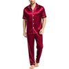 image:imageSWOMOG Mens Satin Pajama Set Short Sleeve Classic Sleepwear Button Down Silky Loungewear with Long PantsBurgundy