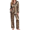image:imageSWOMOG Womens Satin Pajamas Long Sleeve Sleepwear Silk Soft Button Down Loungewear Pjs Set SXXLLeopard
