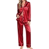 image:imageSWOMOG Womens Satin Pajamas Long Sleeve Sleepwear Silk Soft Button Down Loungewear Pjs Set SXXLRed Striped