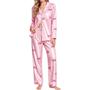 image:imageSWOMOG Womens Satin Pajamas Long Sleeve Sleepwear Silk Soft Button Down Loungewear Pjs Set SXXLPink Striped