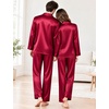 image:imageSWOMOG Family Satin Pajama Set Long Sleeve Sleepwear Button Down Loungewear Silky Pj Set with Long PantsBurgundy
