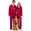 image:imageSWOMOG Family Satin Pajama Set Long Sleeve Sleepwear Button Down Loungewear Silky Pj Set with Long PantsBurgundy