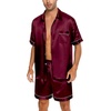 image:imageSWOMOG Men Silk Satin Pajamas Set Button Down Sleepwear Short Sleeve Pjs Set Soft 2 Piece Lounge Set Nightwear with Pockets