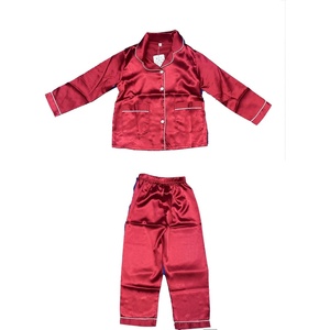 image:imageSWOMOG Kids Satin Matching 2 Pieces Long Sleeve Silk Loungewear Red