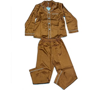 image:imageSWOMOG Kids Satin Matching 2 Pieces Long Sleeve Silk Loungewear Rust Brown