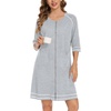 image:imageSWOMOG Women Zip Up Robe 34 Sleeve Housecoat Soft Cotton Zipper Front Nightgown Loungewear with Pockets