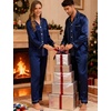 image:imageSWOMOG Couples Silky Satin Pajama Set Long Sleeve Pj Set Button Dwon Loungewear 2 PCS Sleepwear Set