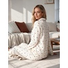 image:imageSWOMOG Pajamas for Women Sets 2 Piece Button Down Printed Pjs Long Sleeve Tops and Pants Sleepwear Cute LoungewearBeige Cherry