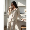 image:imageSWOMOG Pajamas for Women Sets 2 Piece Button Down Printed Pjs Long Sleeve Tops and Pants Sleepwear Cute LoungewearBeige Cherry