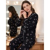 image:imageSWOMOG Pajamas for Women Sets 2 Piece Button Down Printed Pjs Long Sleeve Tops and Pants Sleepwear Cute LoungewearBlack Heart