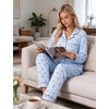 image:imageSWOMOG Pajamas for Women Sets 2 Piece Button Down Printed Pjs Long Sleeve Tops and Pants Sleepwear Cute LoungewearBlue Plaid Cherry