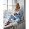 image:imageSWOMOG Pajamas for Women Sets 2 Piece Button Down Printed Pjs Long Sleeve Tops and Pants Sleepwear Cute LoungewearBlue Plaid Cherry