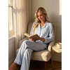 image:imageSWOMOG Pajamas for Women Sets 2 Piece Button Down Printed Pjs Long Sleeve Tops and Pants Sleepwear Cute LoungewearBlue Striped