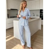 image:imageSWOMOG Pajamas for Women Sets 2 Piece Button Down Printed Pjs Long Sleeve Tops and Pants Sleepwear Cute LoungewearBlue Striped