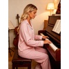 image:imageSWOMOG Pajamas for Women Sets 2 Piece Button Down Printed Pjs Long Sleeve Tops and Pants Sleepwear Cute LoungewearPink Striped