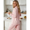 image:imageSWOMOG Pajamas for Women Sets 2 Piece Button Down Printed Pjs Long Sleeve Tops and Pants Sleepwear Cute LoungewearPink White Plaid