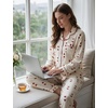 image:imageSWOMOG Pajamas for Women Sets 2 Piece Button Down Printed Pjs Long Sleeve Tops and Pants Sleepwear Cute LoungewearRed Heart