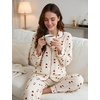 image:imageSWOMOG Pajamas for Women Sets 2 Piece Button Down Printed Pjs Long Sleeve Tops and Pants Sleepwear Cute LoungewearRed Heart