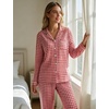 image:imageSWOMOG Pajamas for Women Sets 2 Piece Button Down Printed Pjs Long Sleeve Tops and Pants Sleepwear Cute LoungewearRed White Plaid