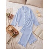 image:imageSWOMOG Women 100 Cotton Pajama Sets Two Piece Long Sleeve Ruffle Pj Sets Button Down Sleepwear Loungewear with PantsBlue Stripe