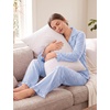 image:imageSWOMOG Women 100 Cotton Pajama Sets Two Piece Long Sleeve Ruffle Pj Sets Button Down Sleepwear Loungewear with PantsBlue Stripe
