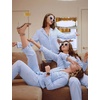image:imageSWOMOG Women 100 Cotton Pajama Sets Two Piece Long Sleeve Ruffle Pj Sets Button Down Sleepwear Loungewear with PantsBlue Stripe