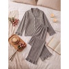 image:imageSWOMOG Women 100 Cotton Pajama Sets Two Piece Long Sleeve Ruffle Pj Sets Button Down Sleepwear Loungewear with PantsBrown Plaid
