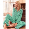 image:imageSWOMOG Women 100 Cotton Pajama Sets Two Piece Long Sleeve Ruffle Pj Sets Button Down Sleepwear Loungewear with PantsGreen Plaid