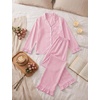 image:imageSWOMOG Women 100 Cotton Pajama Sets Two Piece Long Sleeve Ruffle Pj Sets Button Down Sleepwear Loungewear with PantsPink Stripe