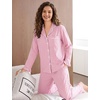 image:imageSWOMOG Women 100 Cotton Pajama Sets Two Piece Long Sleeve Ruffle Pj Sets Button Down Sleepwear Loungewear with PantsPink Stripe