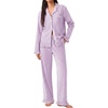 image:imageSWOMOG Women 100 Cotton Pajama Sets Two Piece Long Sleeve Ruffle Pj Sets Button Down Sleepwear Loungewear with PantsPuple Stripe