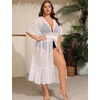 image:imageSWOMOG Women Plus Size Swimsuit Cover Up Bikini Bathing Suit Sexy Deep V Neck Swim Beach Dresses Summer BeachwearLong Ruffledwhite