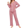 image:imageSWOMOG Women 100 Cotton Pajama Sets Two Piece Long Sleeve Ruffle Pj Sets Button Down Sleepwear Loungewear with PantsRed Plaid