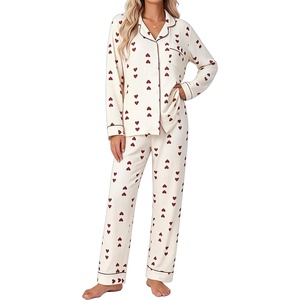image:imageSWOMOG Pajamas for Women Sets 2 Piece Button Down Printed Pjs Long Sleeve Tops and Pants Sleepwear Cute LoungewearRed Heart