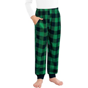 image:imageSWOMOG Unisex Kids Plaid Pajama Pants for Boys amp Girls Comfy Sleepwear Bottoms Lounge Jogger PJ Pants with PocketsBlack  Green Plaid