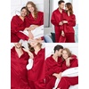 image:imageSWOMOG Couples Pajama Sets Men amp Women Satin Long Sleeve Sleepwear Silky Classic Button Down Soft Loungewear Pjs Set Women Pure Red XLarge