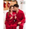 image:imageSWOMOG Couples Pajama Sets Men amp Women Satin Long Sleeve Sleepwear Silky Classic Button Down Soft Loungewear Pjs Set Women Pure Red XLarge