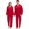 image:imageSWOMOG Couples Pajama Sets Men amp Women Satin Long Sleeve Sleepwear Silky Classic Button Down Soft Loungewear Pjs Set Women Pure Red XLarge